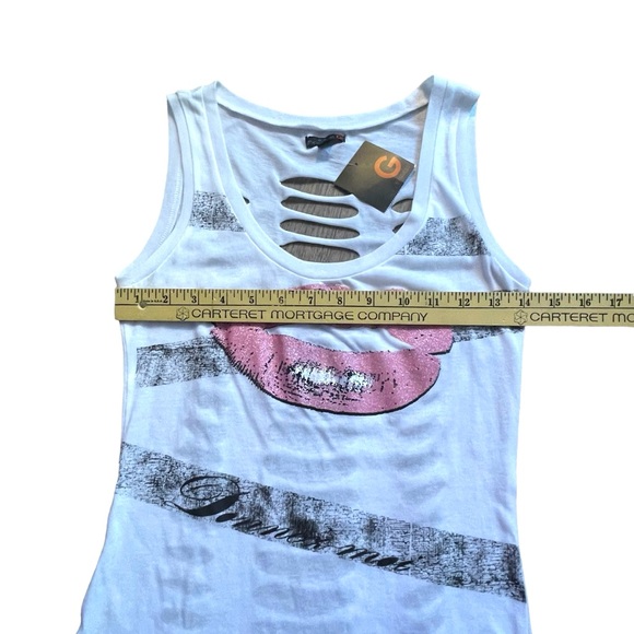 NWT Guess Womens Small S White Tank Shredded Cut Out 80s Retro Slashed Ripped - Picture 9 of 16